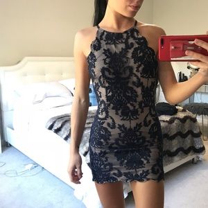 Blue lace mini dress